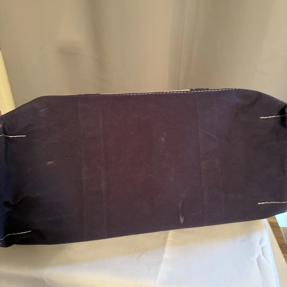 LL Bean Boat Tote Bag USA Canvas Navy Blue Open Top Embroidered Large LDK